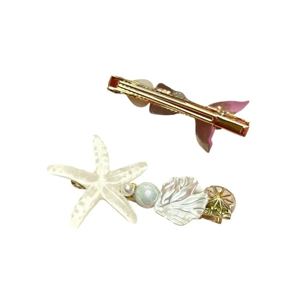 White Iridescent Mermaid and Starfish Alligator Hair Clips